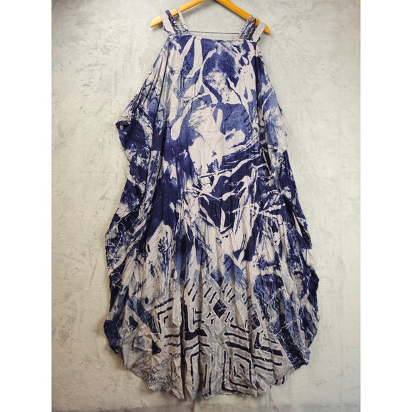 Soft Surroundings Dresses & Skirts - Soft Surroundings XL Tall Blue Caftan Maxi Dress Geometric Strappy Cold Shoulder